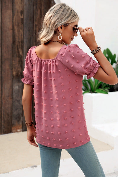 Chiffon Wool Short Sleeve Square Collar Shirt
