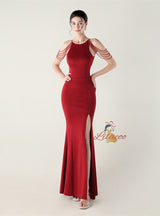 Mermaid Halter Split Beading Prom Dress