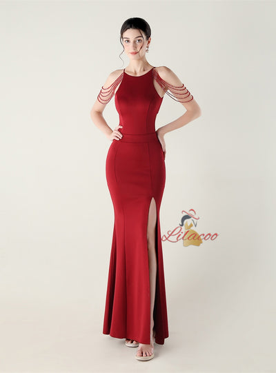 Mermaid Halter Split Beading Prom Dress