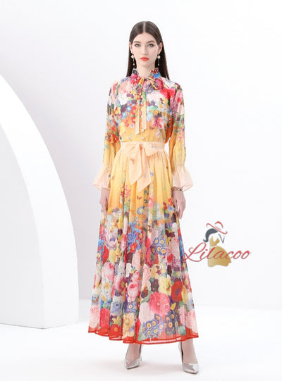 Women Printed Chiffon Shirt+Skirt Suit