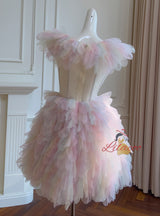 Colorful Tulle Lace Tiers Prom Dress