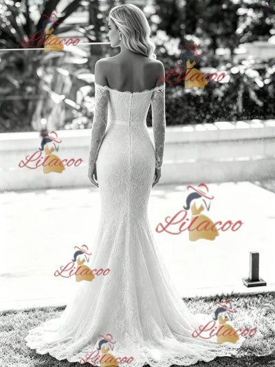 White Mermaid Lace Long Sleeve Wedding Dress