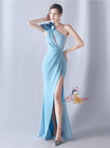 Mermaid One Shoulder Pleats Split Prom Dress