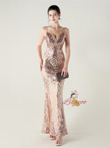 Mermaid Sequins Spaghetti Straps Beading Prom Dress