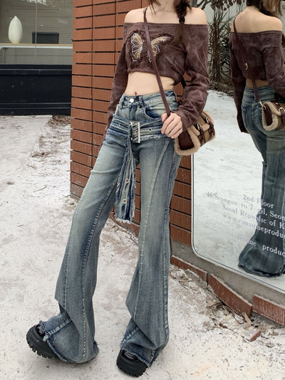 Retro Micro-trumpet High Waist Slim Jeans