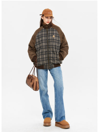 Plaid Contrast Warm Loose Cotton-padded Jacket