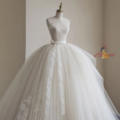 Ball Gown White Tulle Lace Strapless Wedding Dress