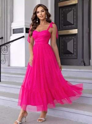 Straps Pleats Long Party Dress