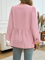 Casual Loose Striped Lantern Sleeve Lace-up Shirt