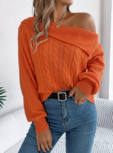 Casual Lapel Twist Long Sleeve Sweater