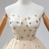 Champagne Tulle Sequins Long Sleeve Quinceanera Dress