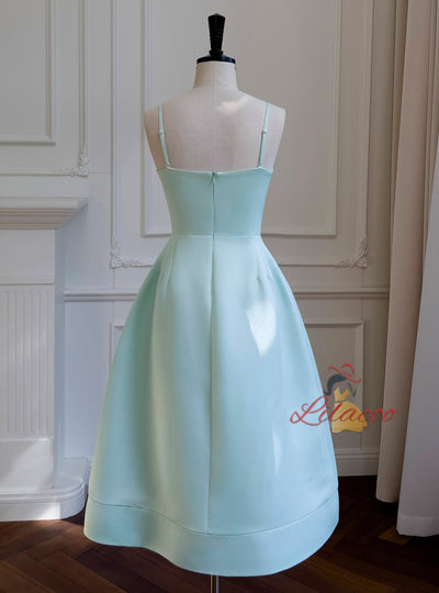 Green Spaghetti Straps Prom Dress