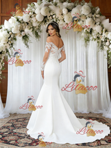 White Mermaid Long Sleeve Appliques Wedding Dress
