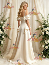 Ivory Satin Straps Beading Wedding Dress