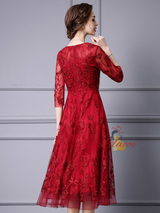 Burgundy Short Sleeve Mother Of The Bride Dress