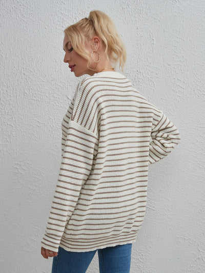 Striped Round Neck Casual Loose Sweater