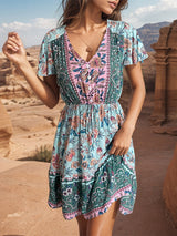 V-neck Print Bohemian Dress