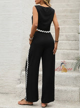 Contrast Lace Stitching Vest Trousers Two-piece Suit