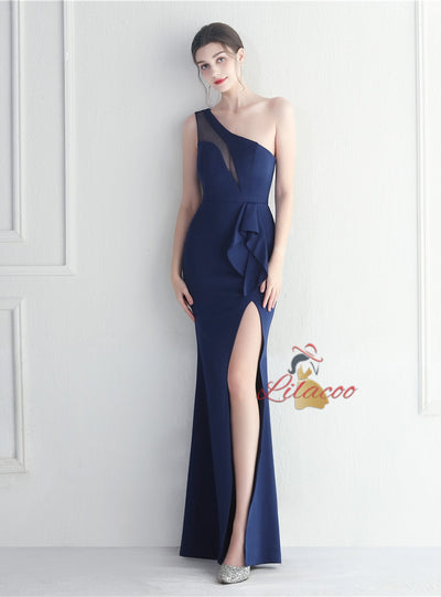 Sexy One Shoulder Split Prom Dress