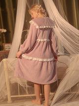 Flannel Lace Stitching Pleated Nightdress