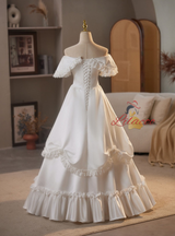 White Satin Off the Shoulder Wedding Dress