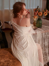 Long Gauze Suspender Nightgown Robe Suit