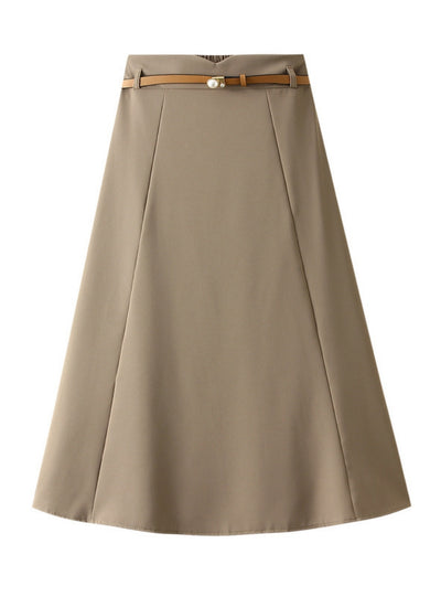 A-line Mid-length Skirt with Belt