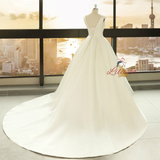 White Satin V-neck Backless Wedding Dress