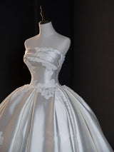 Vintage Ivory Satin Strapless Lace Wedding Dress