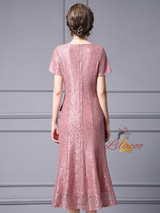 Red Lace Beading Flower Mother Of The Bride Dress