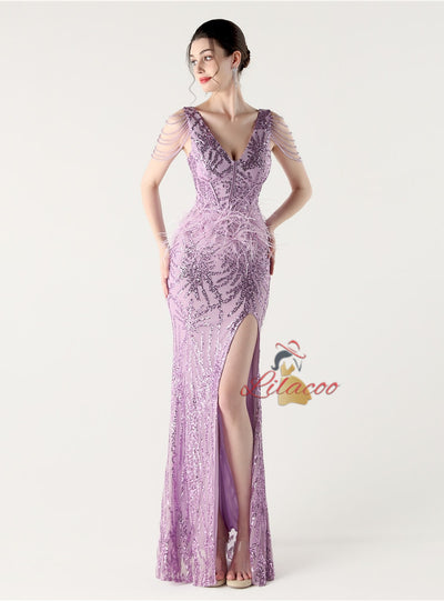 Mermaid Sequins V-neck Beading Prom Dress
