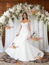 White Mermaid Long Sleeve Appliques Wedding Dress