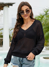 Long Sleeve Loose V-neck Cover Up