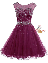 Blue Tulle Backless Beading Crystal Homecoming Dress