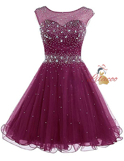 Blue Tulle Backless Beading Crystal Homecoming Dress