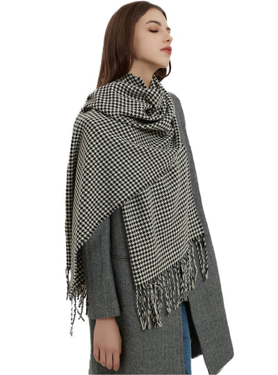 Houndstooth Fringed Scarf Shawl