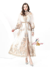 Palace Stand-up Printed Breasted Dress