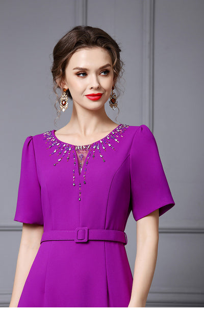 Purple Beading Mother of the Bride Dress