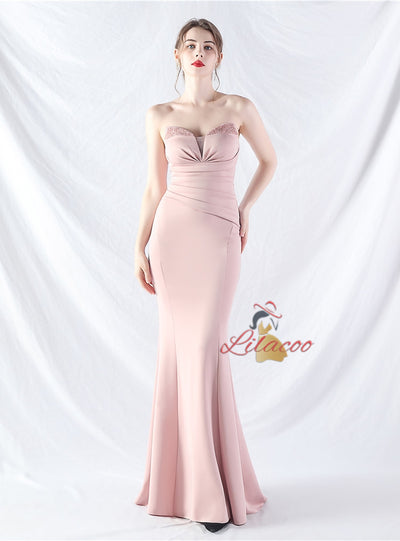 Memraid Strapless Pleats Beading Prom Dress