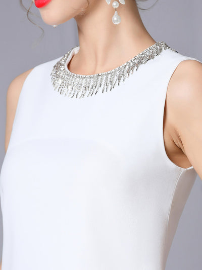 White Beading Mother of the Bride Dress