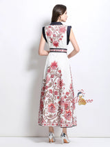 Retro Court Single-breasted Printed Dress