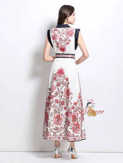 Retro Court Single-breasted Printed Dress