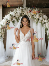 White Tulle Lace V-neck Wedding Dress