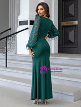 Fashion Contrast Mesh Lantern Sleeve Dress