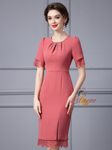 Brick Red Short Sleeve Mother Of the Brides Dress