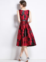 Sleeveless Square Collar Jacquard Dress
