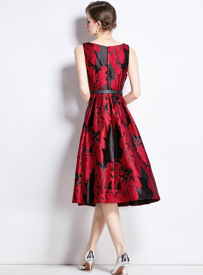 Sleeveless Square Collar Jacquard Dress