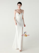 Mermaid Spaghetti Straps Beading Split Prom Dress