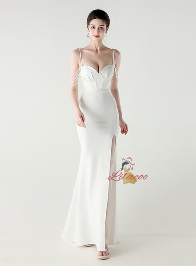 Mermaid Spaghetti Straps Beading Split Prom Dress