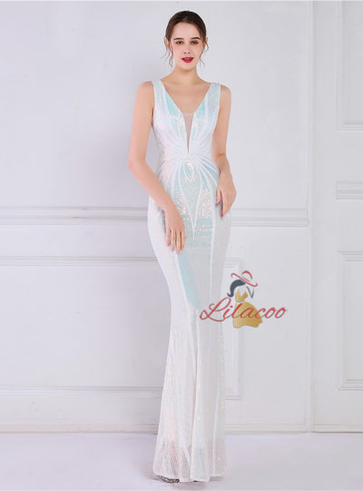 Mermaid Sequins V-neck Long Prom Dress